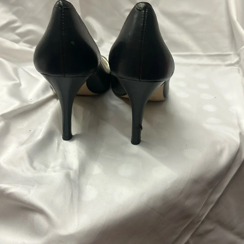 Ivanka Trump Black and White Peep-Toe Heels